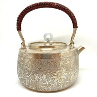 Pure Silver 999 Kettle - Peony with Jade Handle - 950 ml