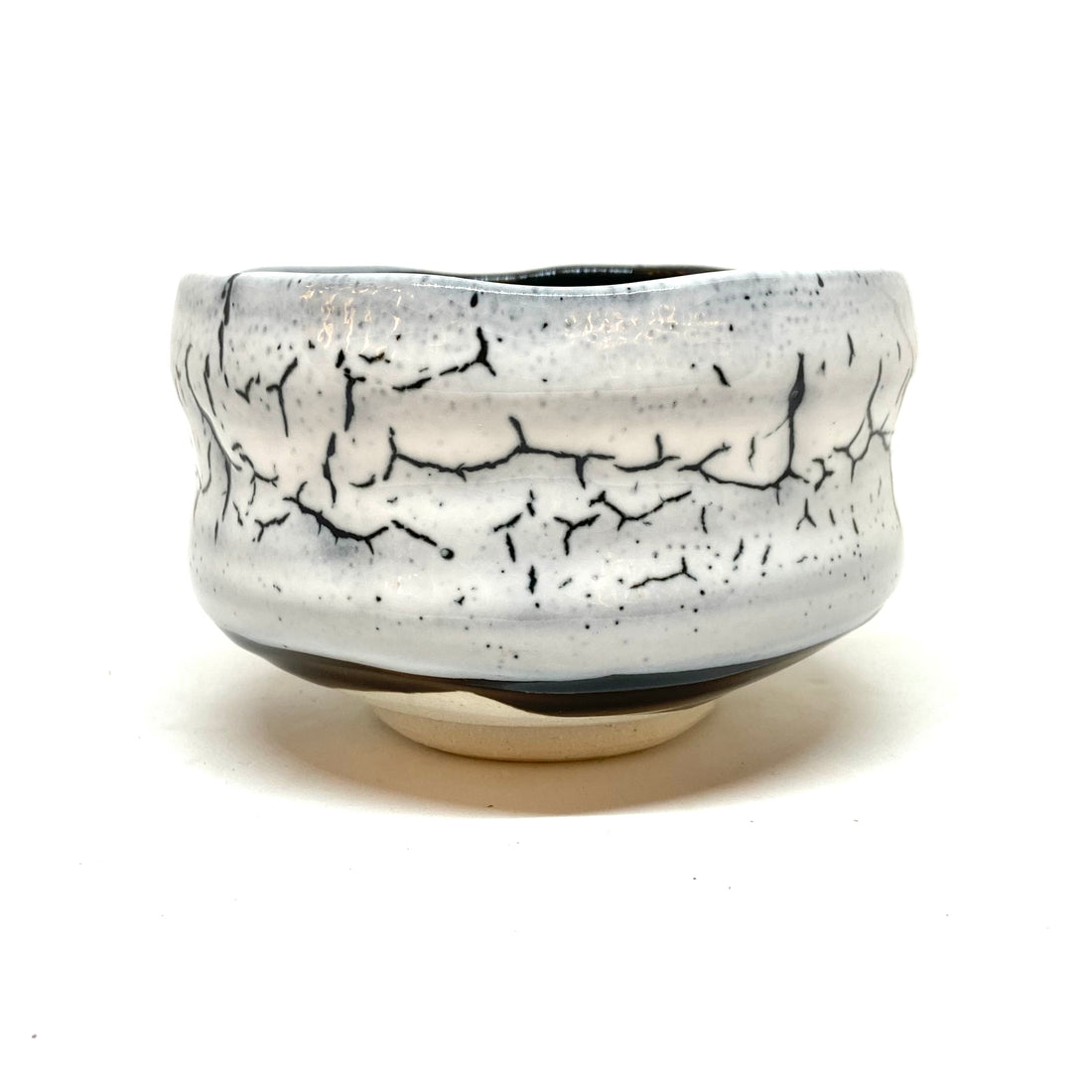 Matcha Bowl  - Black and White Crackle - 43