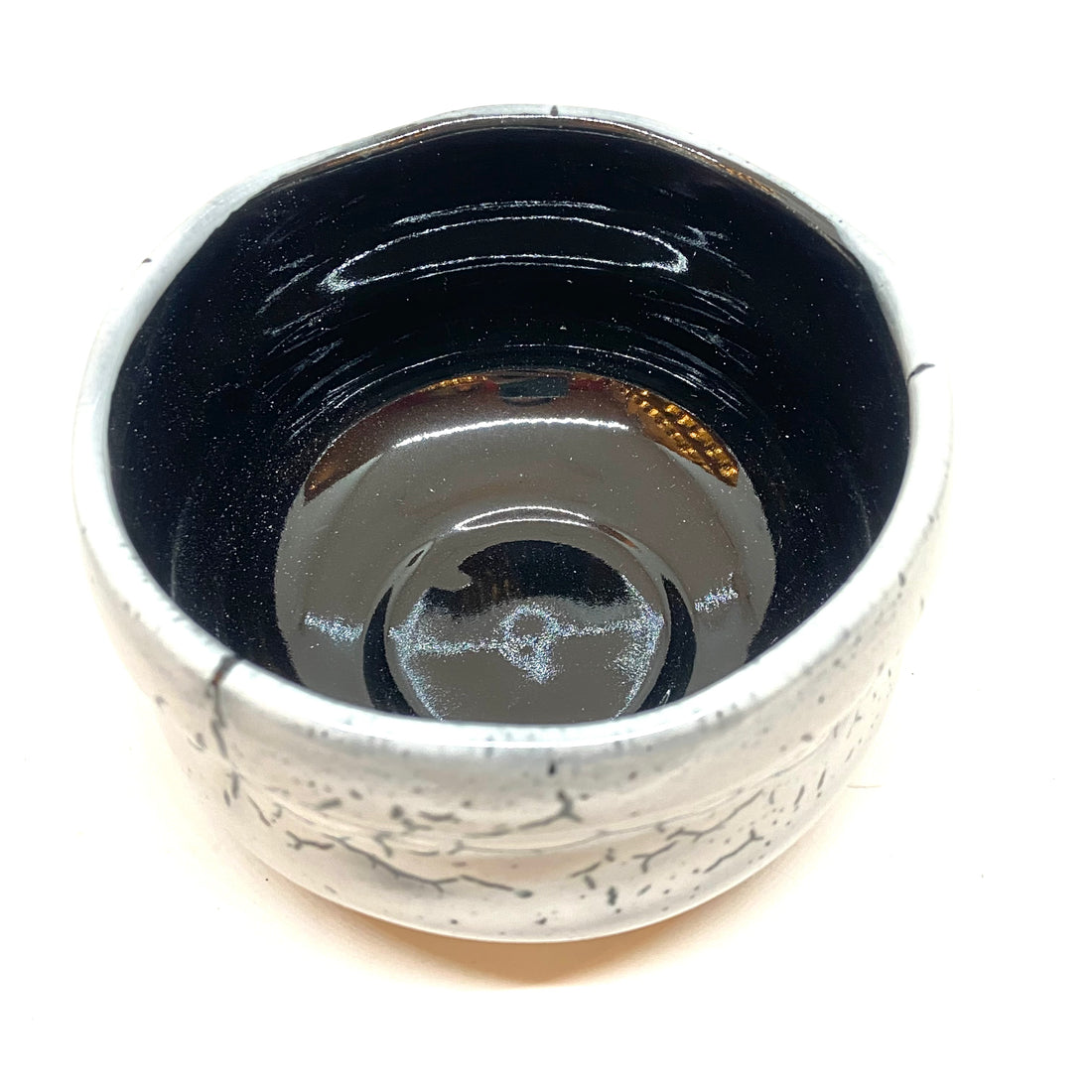 Matcha Bowl  - Black and White Crackle - 43