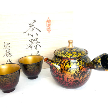 Kyusu Japanese Teapot - Lacquer Tenmoku 3 piece set - 150ml