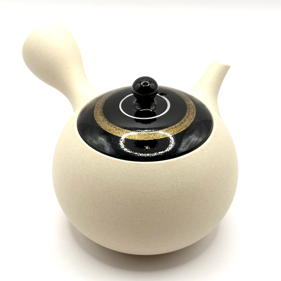 Kyusu Japanese Teapot - White Clay with Black and Gold- 200ml- #118