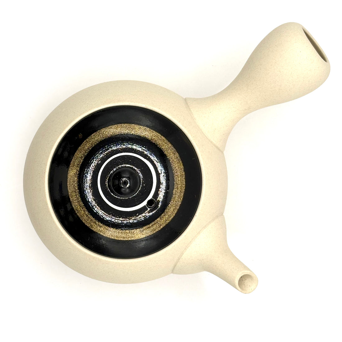 Kyusu Japanese Teapot - White Clay with Black and Gold- 200ml- #118