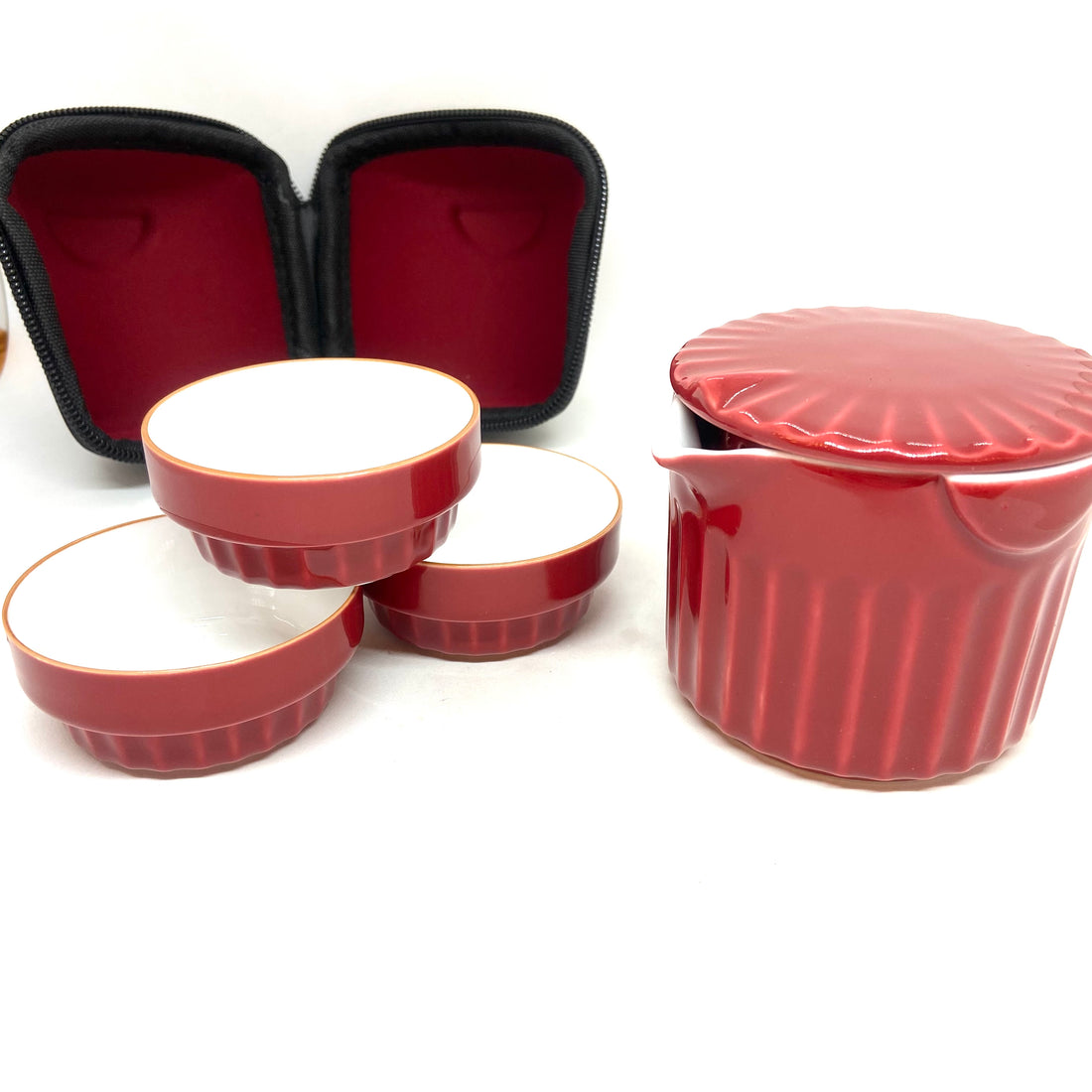 Ceramic Travel set- Four Pieces - Red - 180ml