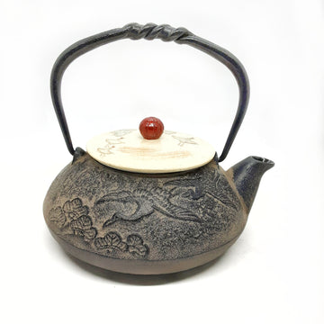 Cast Iron Teapot with Ceramic Lid-Pine and Cranes