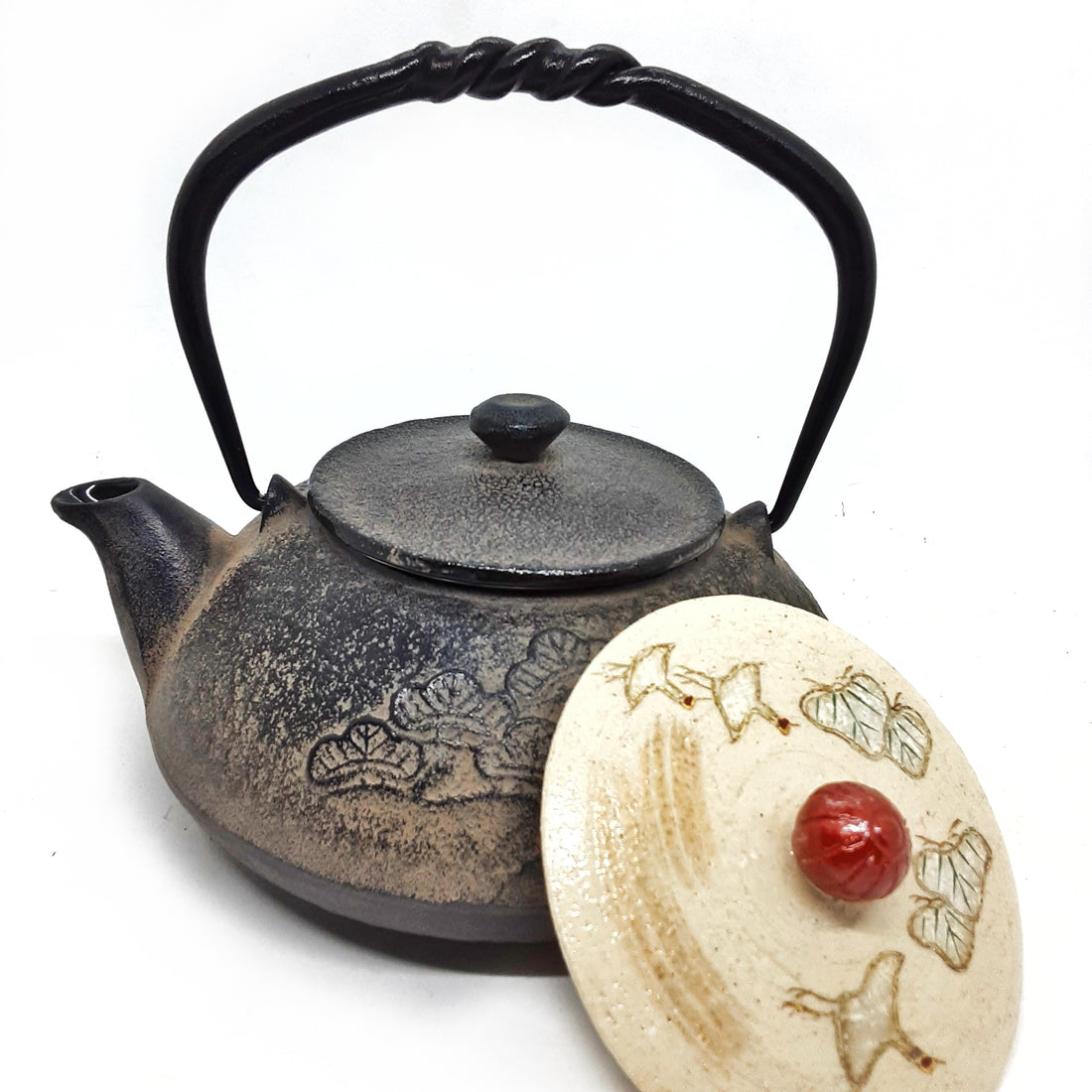 Cast Iron Teapot with Ceramic Lid-Pine and Cranes