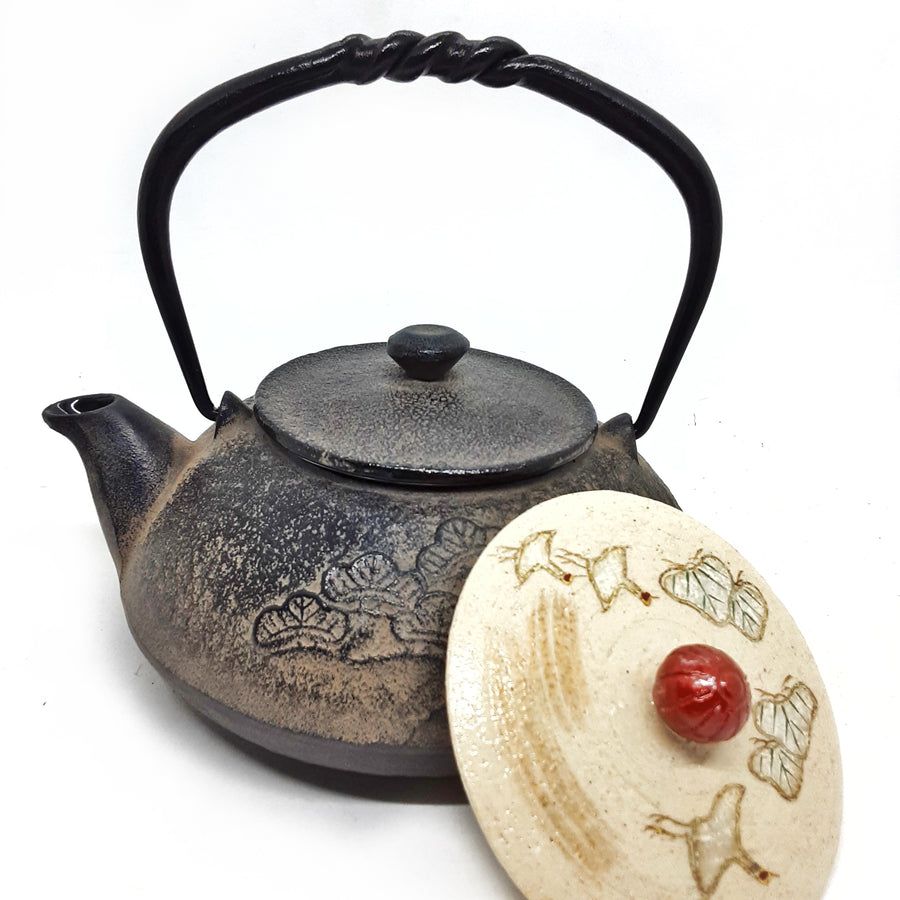Cast Iron Teapot with Ceramic Lid-Pine and Cranes