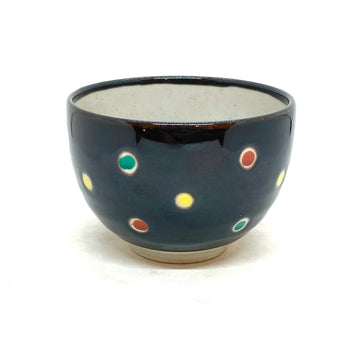 Japanese Tea Cup - Black With Polka Dots