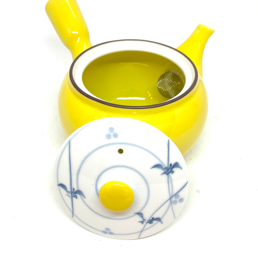 Kyusu Japanese Teapot -  Yellow with Blue and White Porcelain Lid - 350ml