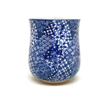 Japanese Tea Cup - Sometsuke - Blue and White Patchwork